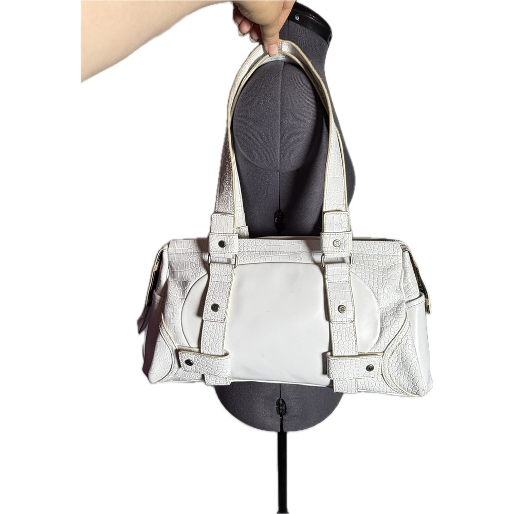 Vtg Y2K Lululemon White Croc Embossed Bowler Bag Handbag STAINED
